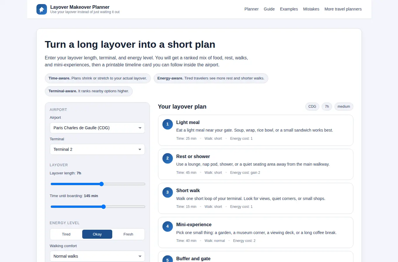 Screenshot of Layover Makeover Planner interface showing the project page in use